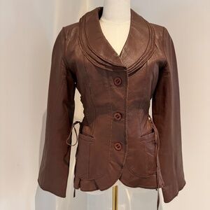 Vintage leather jacket cinched waist